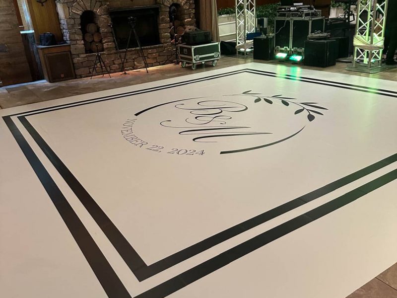 White Dance Floor Wrap with Black Monogram