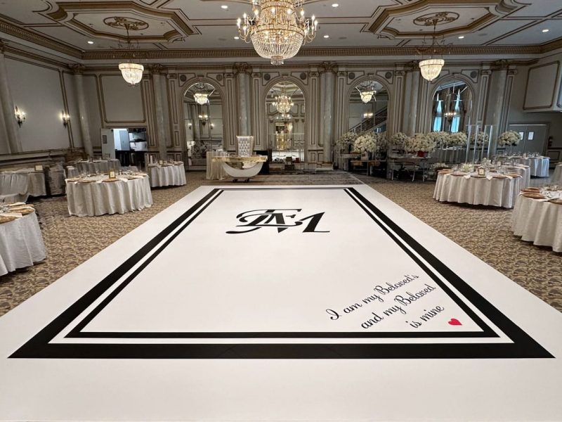 White Dance Floor Wrap with Black Monogram