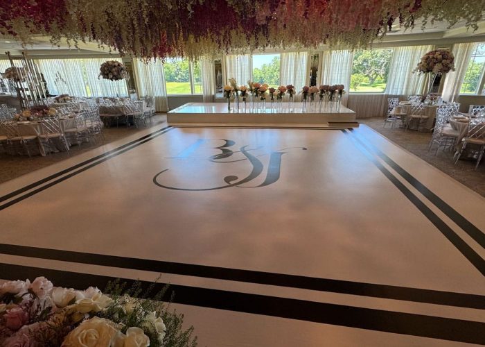 White Dance Floor Wrap with Black Monogram