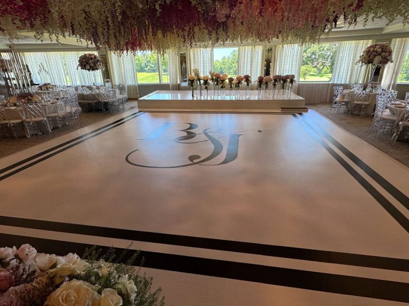 White Dance Floor Wrap with Black Monogram