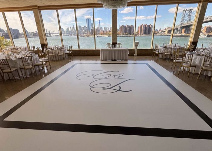 White Dance Floor Wrap with Black Monogram