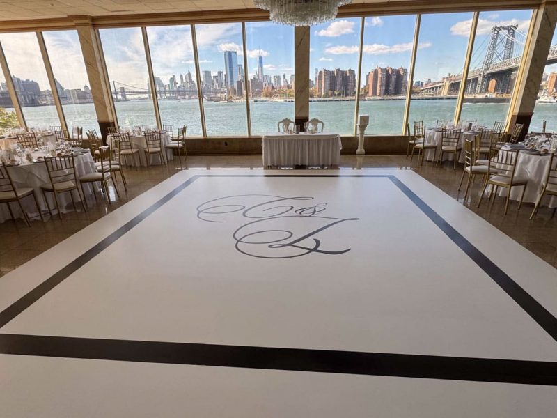 White Dance Floor Wrap with Black Monogram