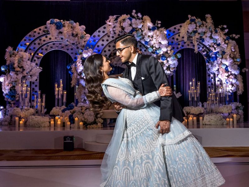 Bride and Groom on a Custom Wrapped Dance Floor