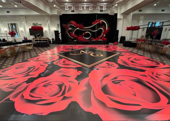 Rose Dance Floor Wrap with Gold Logo