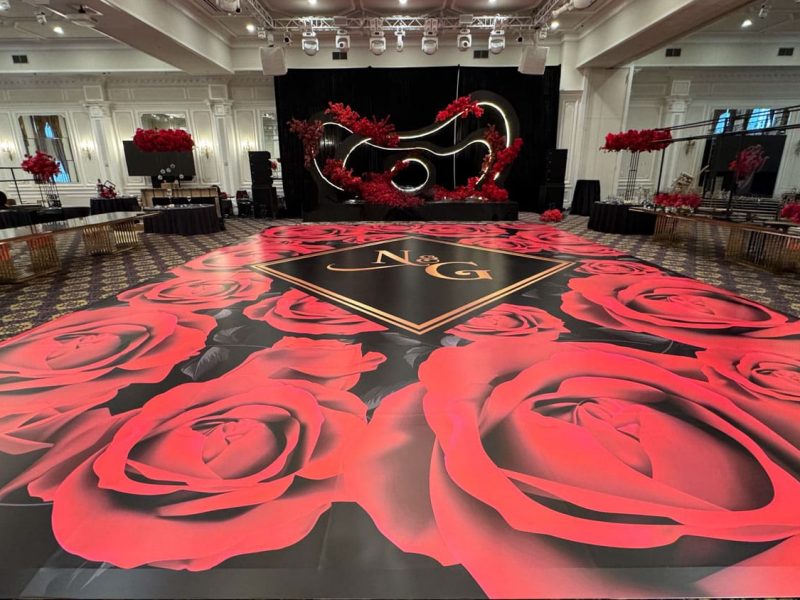 Rose Dance Floor Wrap with Gold Logo