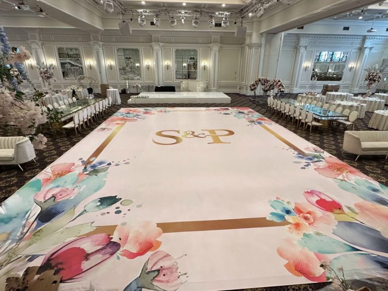 Floral Dance Floor Wrap with Gold Monogram