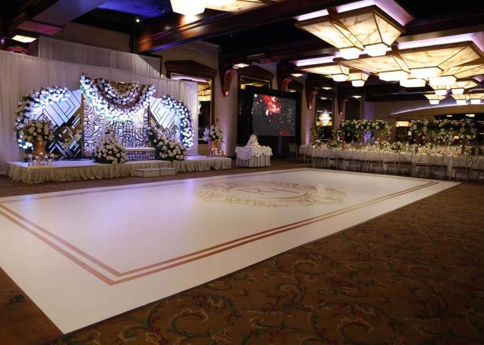 White Dance Floor Wrap with Gold Monogram