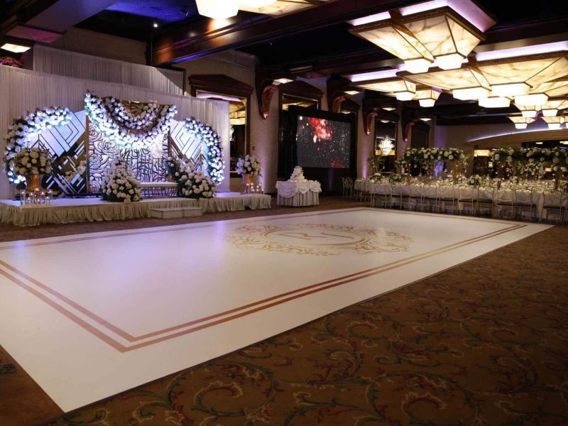 White Dance Floor Wrap with Gold Monogram