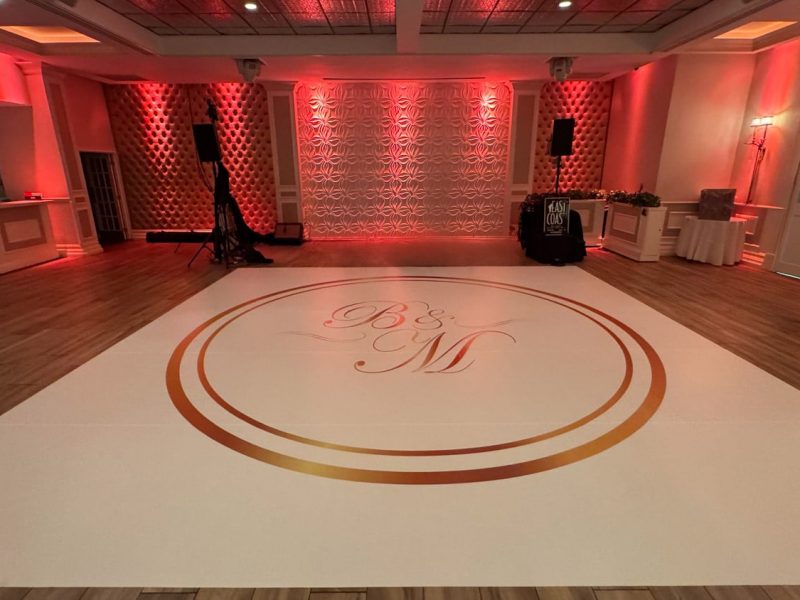 White Dance Floor Wrap with Gold Monogram