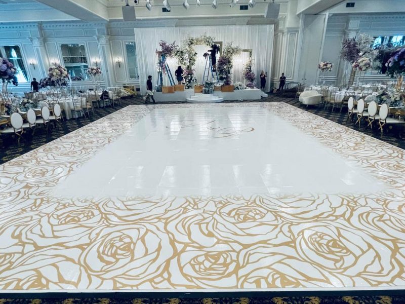 White Dance Floor Wrap with Gold Monogram