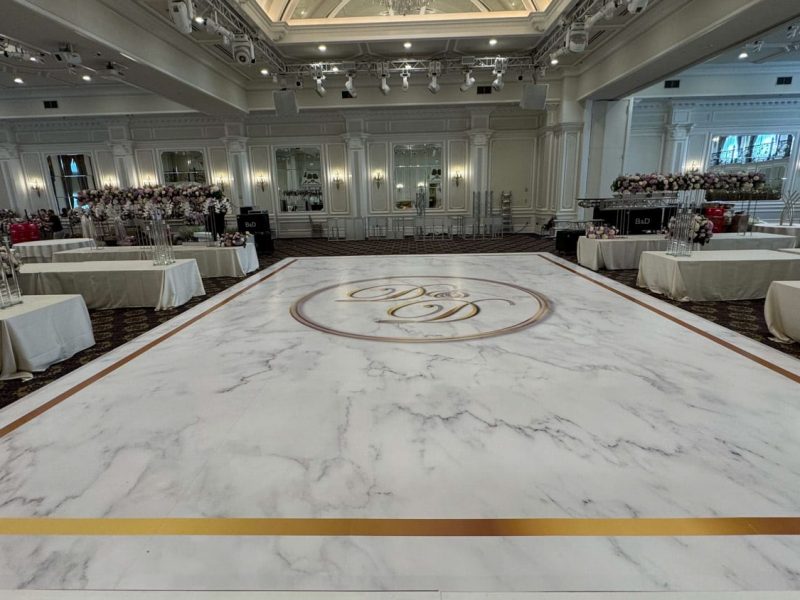 White Marble Dance Floor Wrap with Monogram