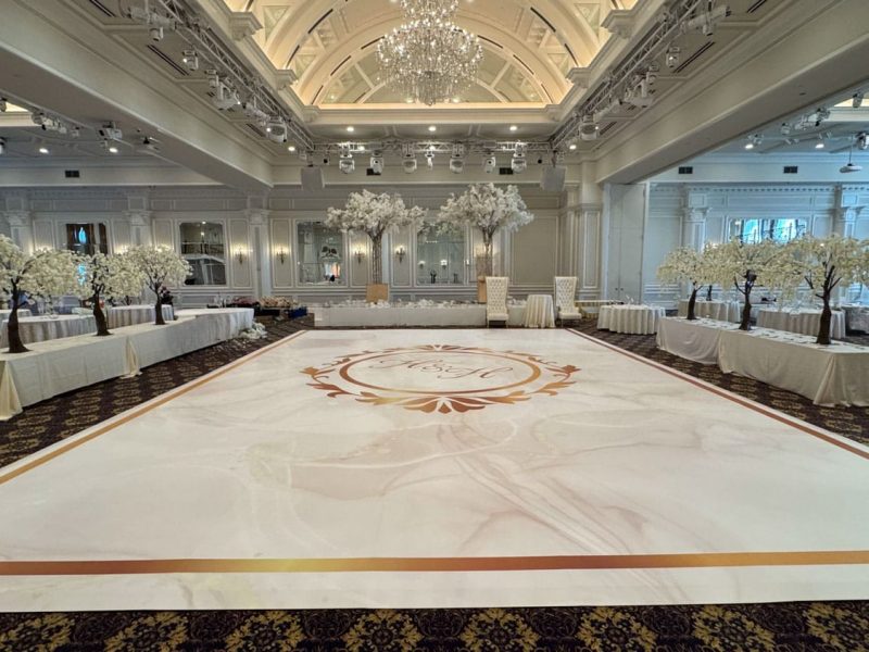 White Marble Dance Floor Wrap with Monogram