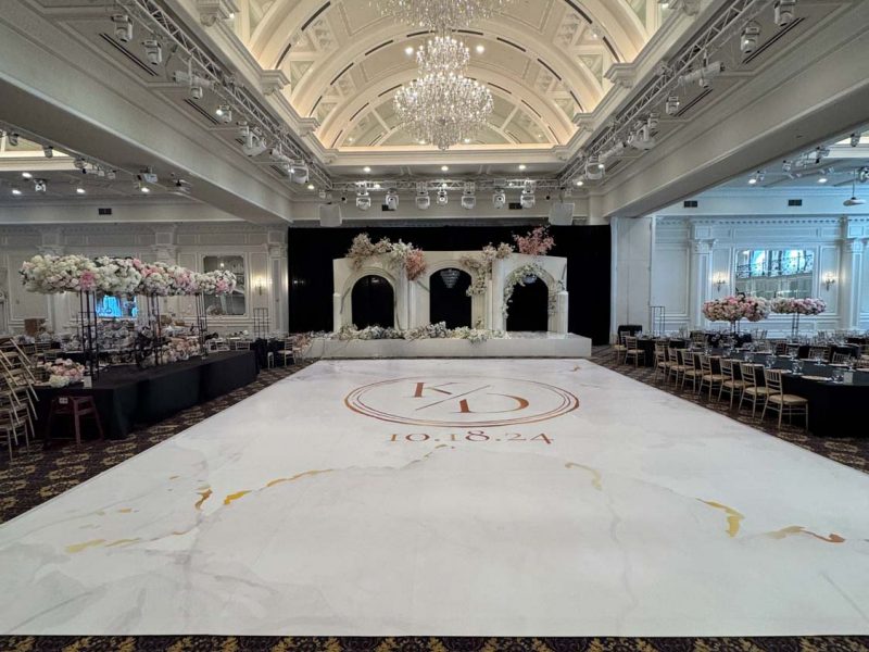 White Marble Dance Floor Wrap with Monogram