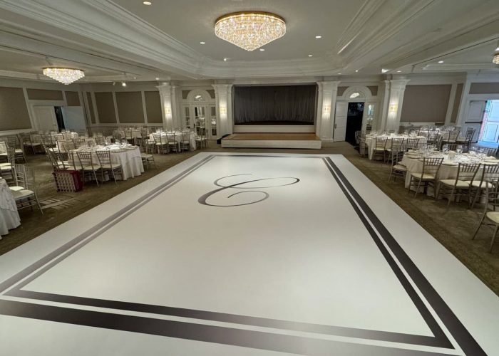 White Dance Floor Wrap with Silver Monogram