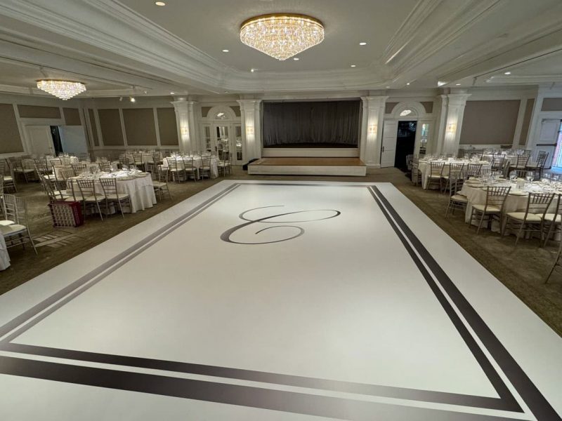 White Dance Floor Wrap with Silver Monogram