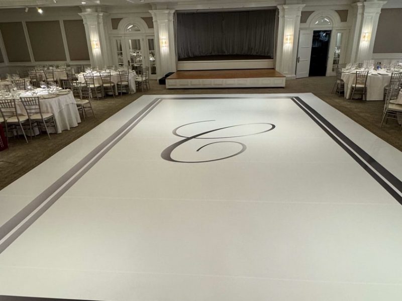 White Dance Floor Wrap with Silver Monogram