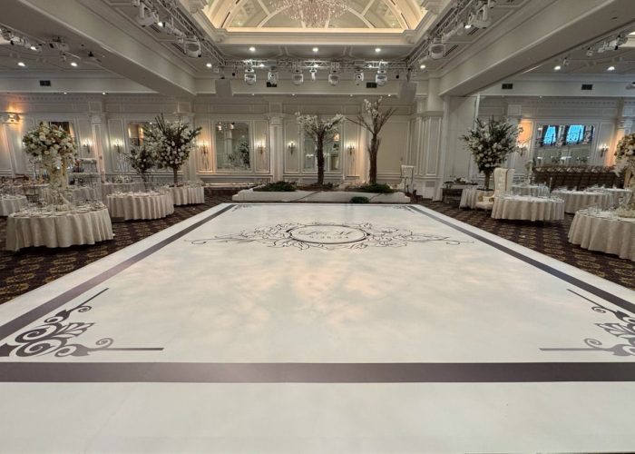 White Dance Floor Wrap with Silver Monogram