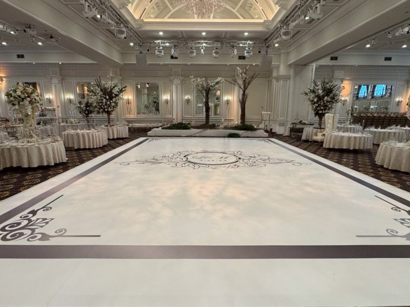 White Dance Floor Wrap with Silver Monogram