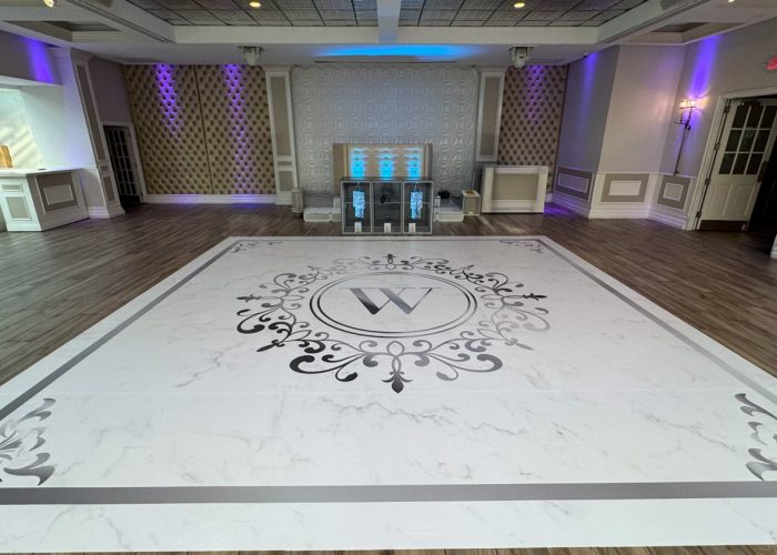 White Dance Floor Wrap with Silver Monogram