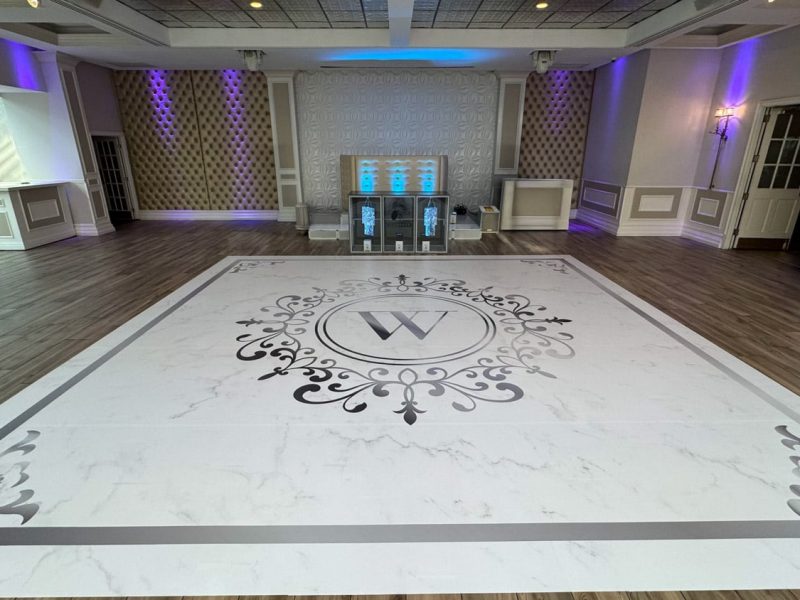 White Dance Floor Wrap with Silver Monogram