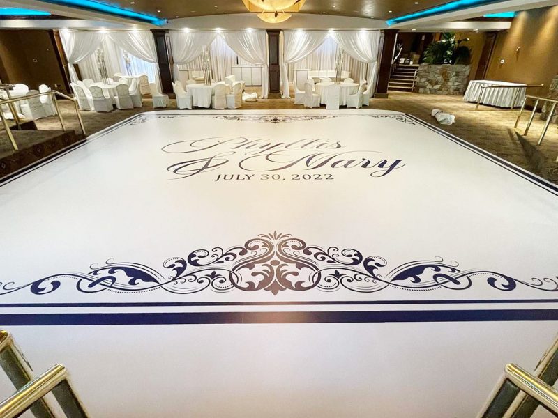 Blue and White Wedding Logo Dance Floor Wrap