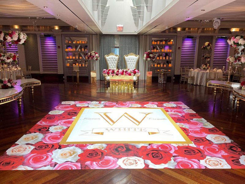 Monogram with Roses Wedding Dance Floor Wrap